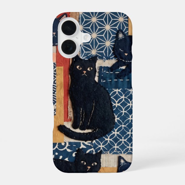 Cute Japanese Black Cats Patchwork iPhone  Case (Back)