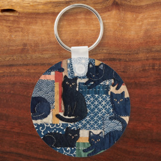Cute Japanese Black Cats Patchwork Keychain