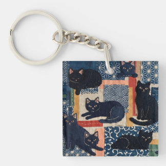 Cute Japanese Black Cats Patchwork Keychain