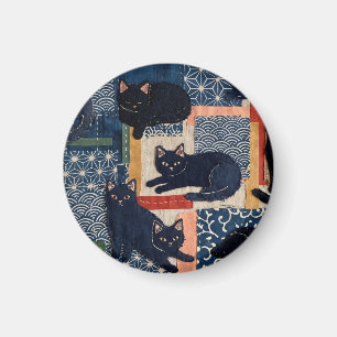 Cute Japanese Black Cats Patchwork Magnet