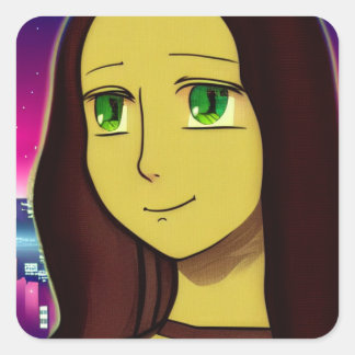 Cute Japanese Cartoon Comic Style Mona Lisa Japan Square Sticker