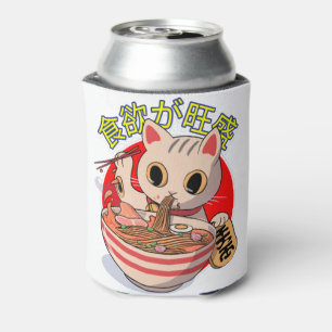 Cute Japanese Cat Eating Noodles with Chopsticks Can Cooler