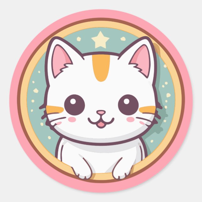 Cute Japanese Cat Kawaii Kitten Classic Round Sticker (Front)