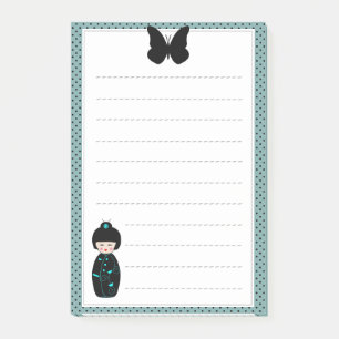 Cute Japanese Doll in Kimono List Lined Post-it Notes
