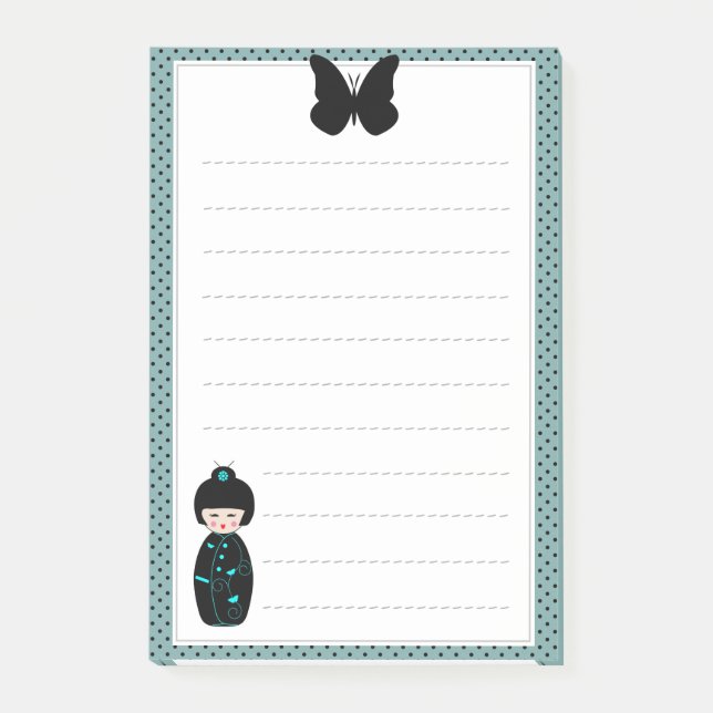 Cute Japanese Doll in Kimono List Lined Post-it Notes (Front)