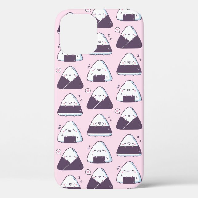 Cute Japanese Food Onigiri Doodles Pattern Pink Case-Mate iPhone Case (Back)