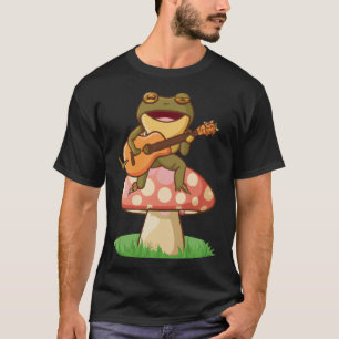Cute Japanese frog playing guitar banjo on a mushr T-Shirt