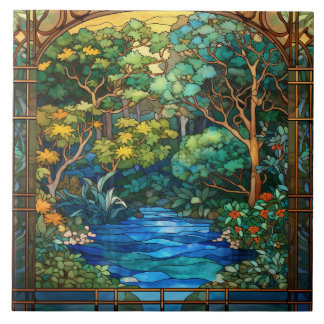 cute Japanese Garden faux stained glass Tile