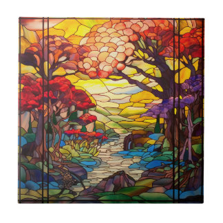 cute Japanese Garden faux stained glass Tile