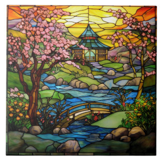 cute Japanese Garden faux stained glass Tile
