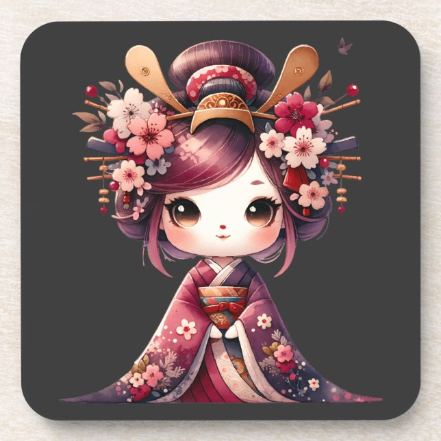 Cute Japanese Geisha Coaster (Front)