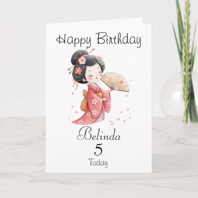Cute Japanese/Geisha Girl Personalized Birthday Card (Front)