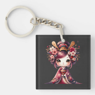Cute Japanese Geisha Keychain