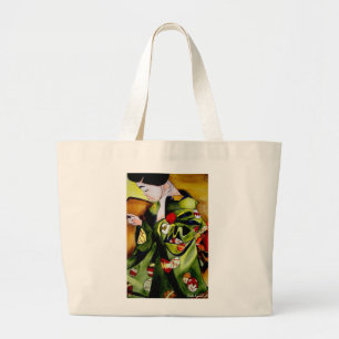 Cute Japanese Geisha original watercolor art Large Tote Bag