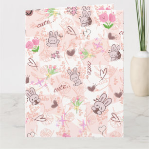 Cute Japanese Kawaii Bunny and Pink Gingham Checke Card