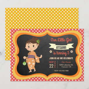 Cute Japanese Kimono Girl Birthday Party Invite