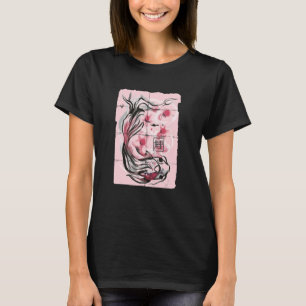 Cute Japanese Koi Fish Ink Print With Cherry Bloss T-Shirt