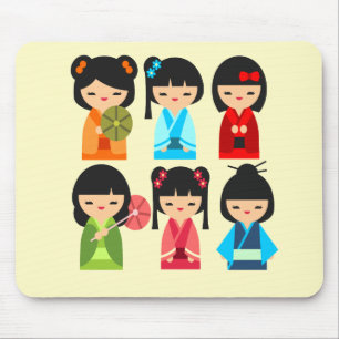 Cute Japanese Kokeshi doll pattern Mouse Pad