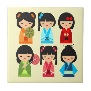Cute Japanese Kokeshi doll pattern Tile