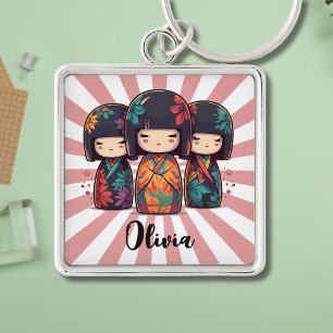 Cute Japanese Kokeshi Dolls Keychain