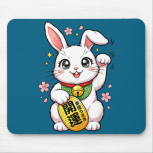 Cute Japanese Lucky Rabbit Maneki Neko Mouse Pad