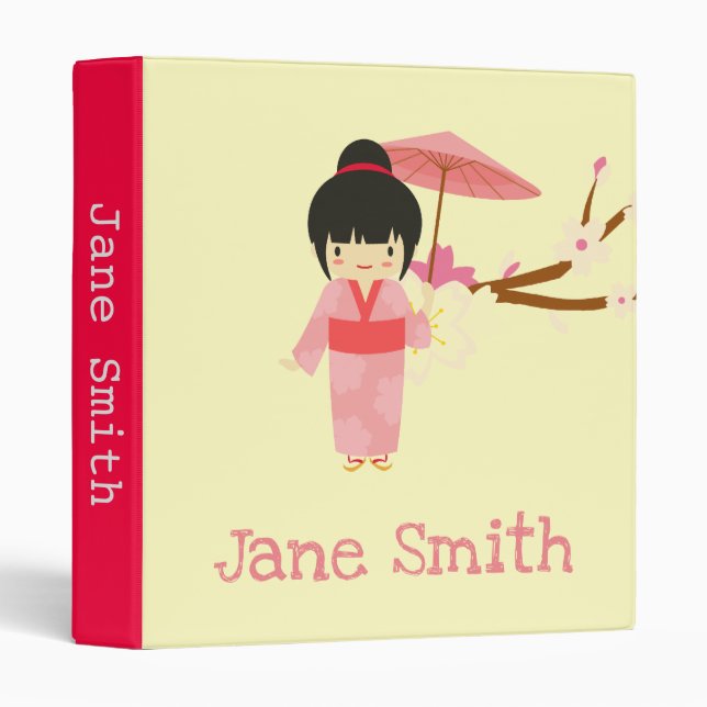 Cute Japanese pink Cherry Blossom Geisha Binder (Front/Spine)