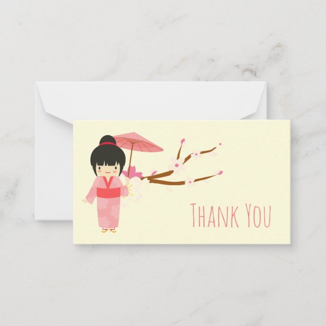 Cute Japanese pink Cherry Blossom Geisha Card (Front)