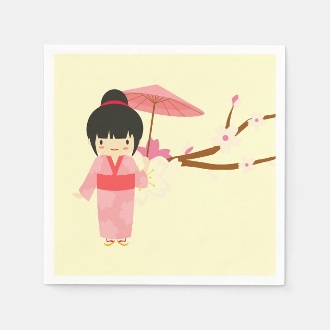 Cute Japanese pink Cherry Blossom Geisha Napkin (Front)