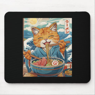 Cute Japanese Ramen Cat The Great Wave  Mouse Pad
