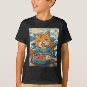 Cute Japanese Ramen Cat The Great Wave  T-Shirt