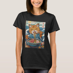 Cute Japanese Ramen Cat The Great Wave T-Shirt