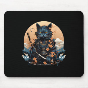 Cute Japanese Samurai Cat Shirt Tattoo 2023 Kawaii Mouse Pad