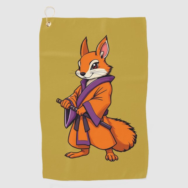 Cute Japanese Samurai Squirrel Golf Towel (Front)