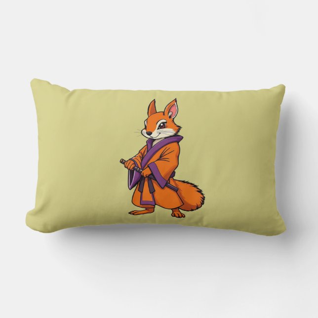 Cute Japanese Samurai Squirrel Lumbar Pillow (Front)