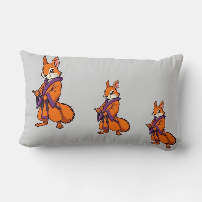 Cute Japanese Samurai Squirrel Lumbar Pillow (Back)