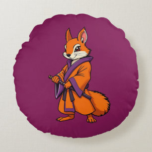 Cute Japanese Samurai Squirrel Round Pillow