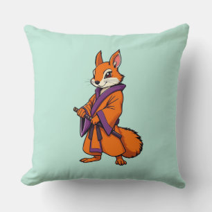 Cute Japanese Samurai Squirrel Throw Pillow