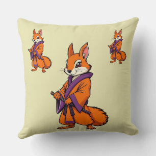 Cute Japanese Samurai Squirrel Throw Pillow