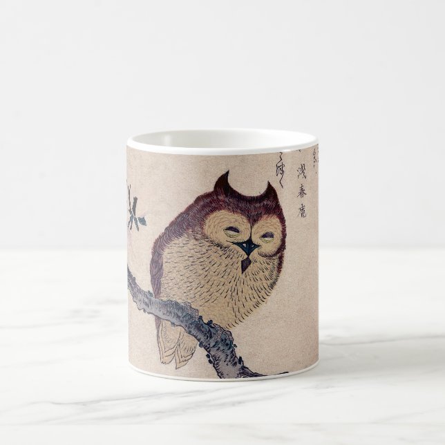 Cute Japanese Smiling Owl Coffee Mug (Center)