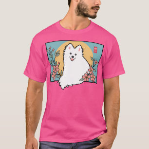 Cute Japanese Spitz Dog Shinji With Sakura Hanafud T-Shirt