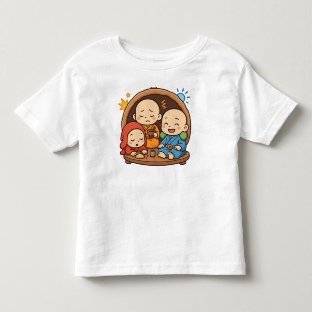 Cute Japanese Style Monks Graphic Tee (Front)