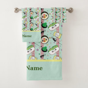 Cute Japanese Sushi Lover Golfing Pattern  Bath Towel Set