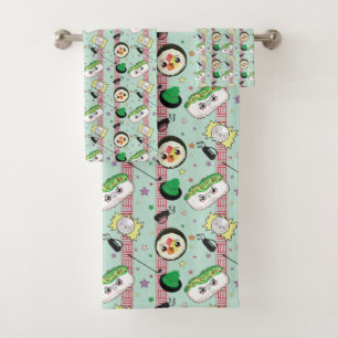 Cute Japanese Sushi Lover Golfing Pattern Bath Towel Set