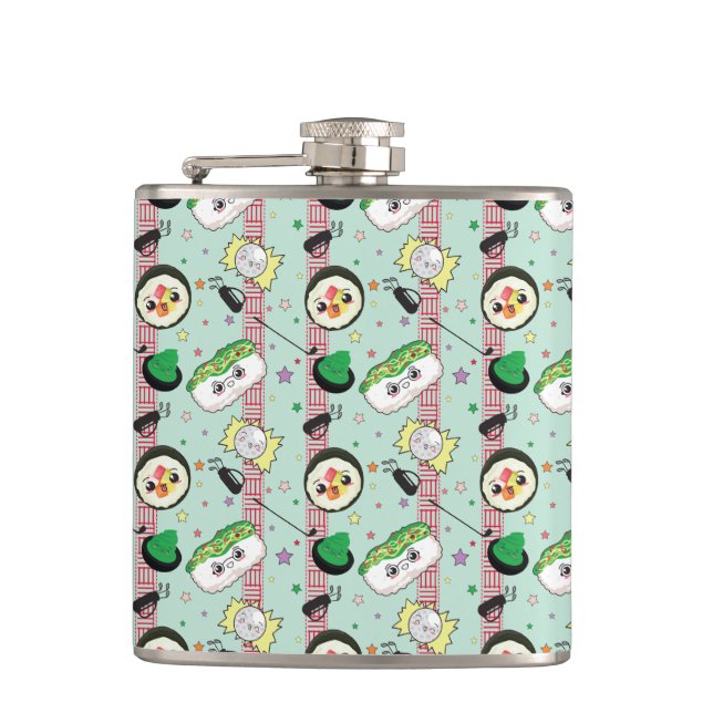Cute Japanese Sushi Lover Golfing Pattern  Hip Flask (Front)