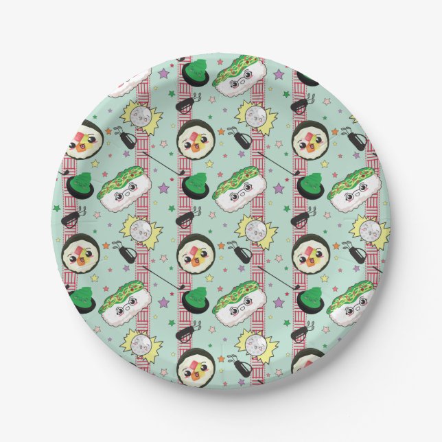 Cute Japanese Sushi Lover Golfing Pattern  Paper Plate (Front)