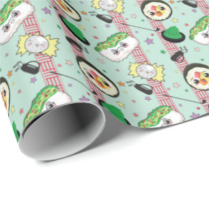 Cute Japanese Sushi Lover Golfing Pattern Wrapping Paper