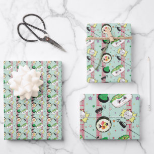 Cute Japanese Sushi Lover Golfing Pattern  Wrapping Paper Sheet