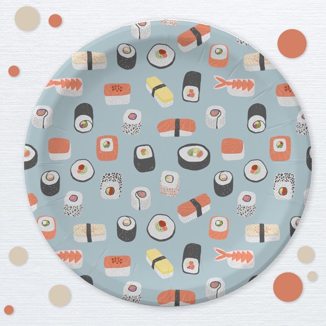 Cute Japanese Sushi Pattern Paper Plate (Japanese sushi fun paper party plate)