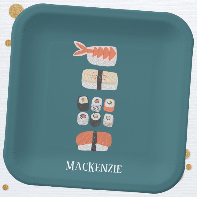 Cute Japanese Sushi Personalized Paper Plate (Japanese food art sushi personalized paper plate)