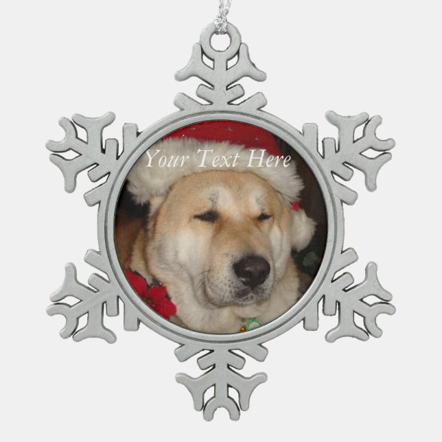 cute japaneses akita in christmas santa hat snowflake pewter christmas ornament (Front)